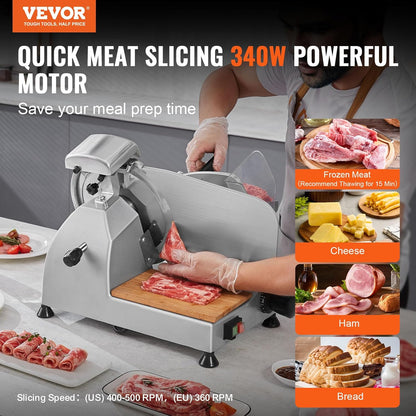 VEVOR Meat Slicer, 7.5 inch 200W Electric Deli Slicer Machine with SUS420 Blade, 0-0.6 inch Adjustable Thickness, ETL Certified Home Food-Slicer for Meat, Ham, Baguett, Steak