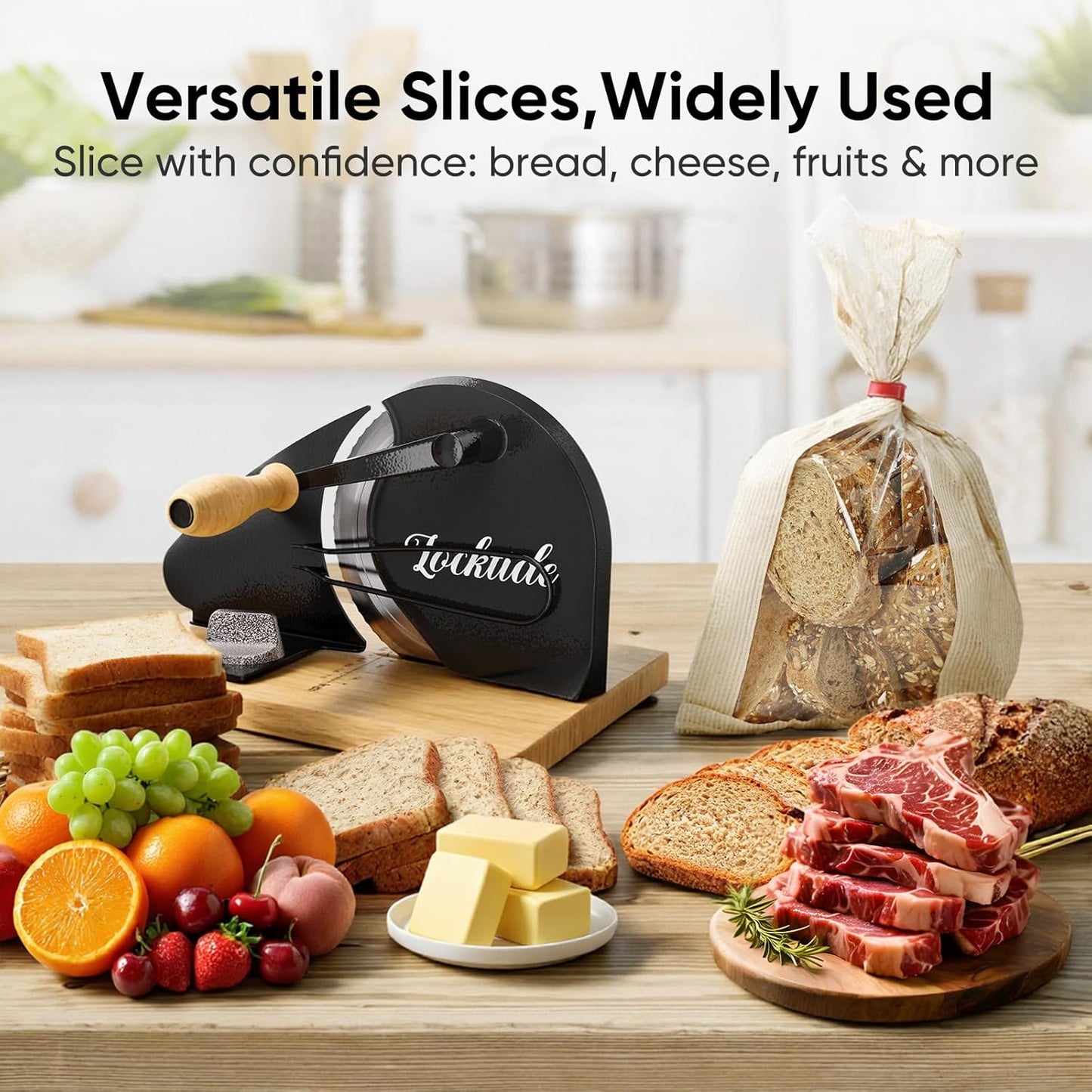 Upgrade Manual Bread Slicer for Homemade Sourdough - Adjustable Thickness & Evenly Slice, Bread Slicer with Scale Lines, Hand Crank, Suction Cups and Bread Guide for Sandwiches, Toast, Bagel, Baguette