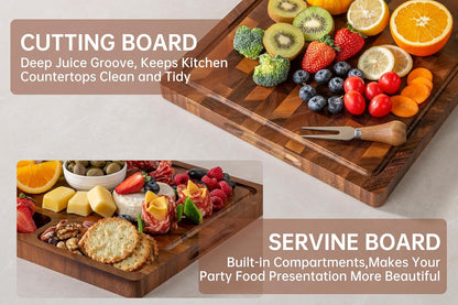 THETCHRY Walnut Wood Cutting Boards for Kitchen, End Grain Chopping Board Double Sided, Large Cutting Board with Handle, Charcuterie Butcher Block for Meal Prep & Serving with Gift Box, 17"×13"×1"