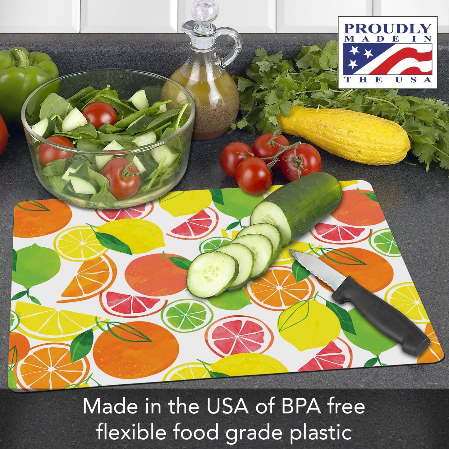 Cut N' Funnel Farmhouse Fall Designer Flexible Cutting Board Mat 15" x 11.5" Made in the USA Decorative Flexible Easy to Clean