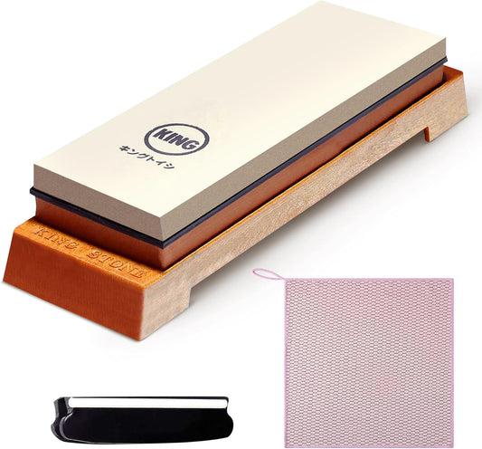 Japanese Whetstone Knife Sharpener - Dual-Sided 1000/6000 Grit Japanese Knife Sharpening Kit with Non-Slip Microfiber Cloth - Kitchen Sharpening Stones for Knives with Whetstone Angle Guide