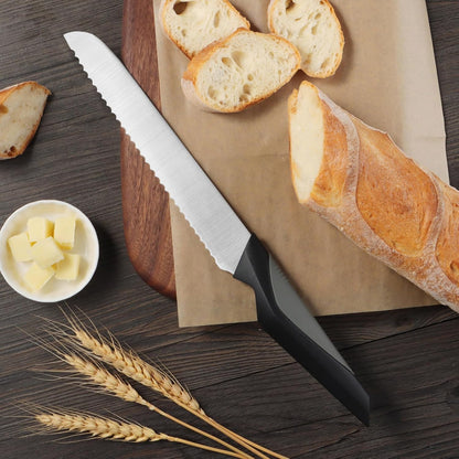 Bread Knife for Homemade Bread, 8 Inch Serrated Bread Knife Stainless Steel, Cutting Knives Ideal for Slicing Breads, Bagels, Cake, Comfortable Handle, Black