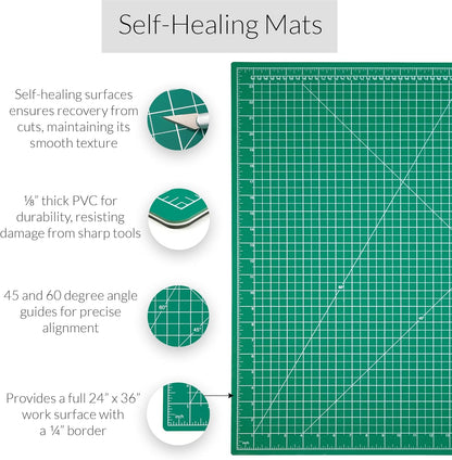 WA Portman 9x12 Inch Self Healing Cutting Mats for Crafts – Fabric Cutting Mat with Precision Craft Knife, 10#11 Hobby Knife Blades & Metal Ruler 12 Inch Cork Backed Ruler – All-in-One Craft Kit