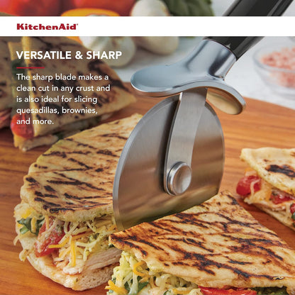KitchenAid Classic Pizza Wheel with Sharp Blade For Cutting Through Crusts, Pies and More, Built In Finger Guard for Safety and Comfort Grip to Protect Fingers, Dishwasher Safe, 9-Inch, Red