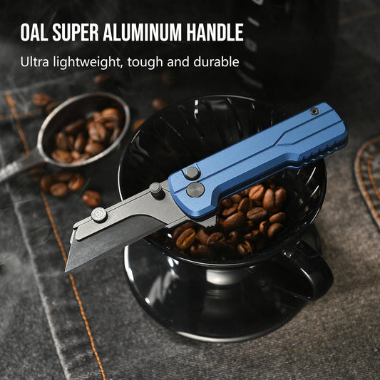 OKNIFE U1 Ultra Titanium Pocket Folding Utility Knife w/Ceramic Blade, Button Lock EDC Box Cutter with Clip for Men Women