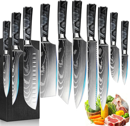 Knife Set,12-Piece Premium Kitchen Knife Set with Universal Knives Block,Anti-Rust Non-Stick High-Carbon Stainless Steel Extra-Sharp Chef Knives for Kitchen,Dishwasher Safe,Non-slip Ergonomic Handle