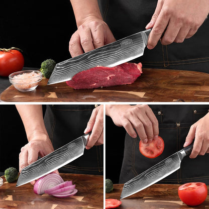 Damascus Kiritsuke Knife, 8-Inch Kiritsuke Chef Knife with 9Cr18MoV Steel Core, Japanese Kitchen Knife with Wood Handle - Razor Sharp Chef's Knife for Home Kitchen with Gift Box