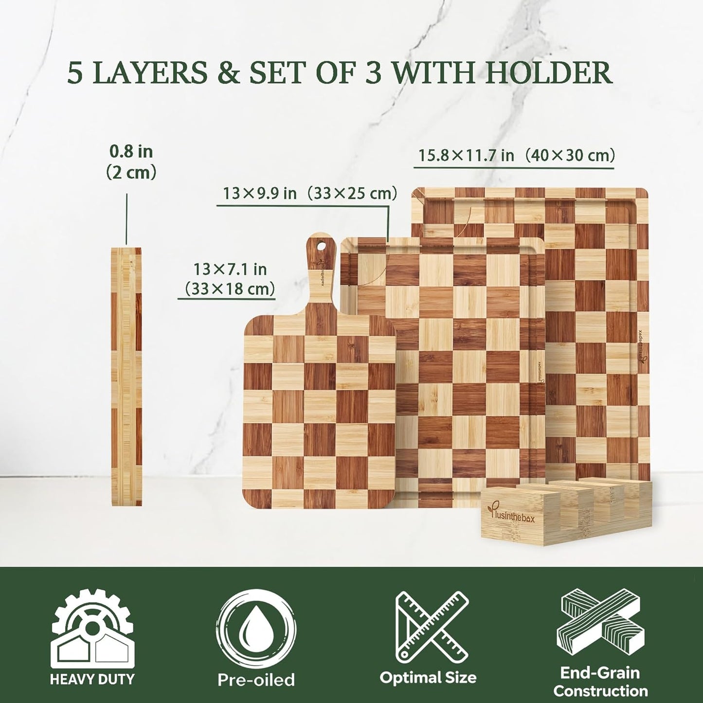 Cutting Board,Heavy Duty Cutting Board Set of 3 with Stand,End Grain Butcher Block Cutting Boards for Kitchen with Juice Grooves and Handles for Meat, Cheese, Charcuterie and Serving