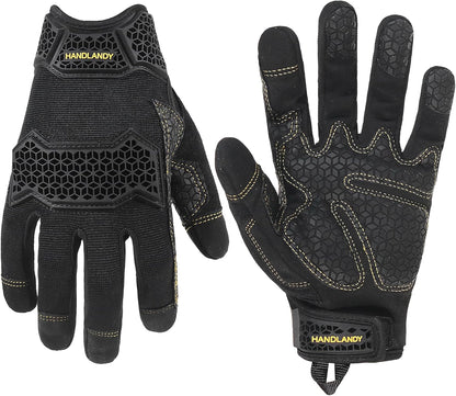 HANDLANDY Work Gloves for Men & Women, Utility Mechanic Working Gloves Touch Screen, Flexible Gardening Gloves for Yard
