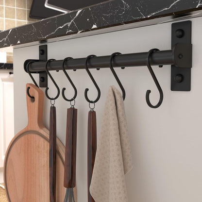 Dseap Kitchen Utensil Holder Hanger, Pot and Pan Rack Wall Mounted, Kitchen Rail with 8 Hooks for Hanging Cooking Utensils, Mugs, Spoons, Wall Mounted, Silver