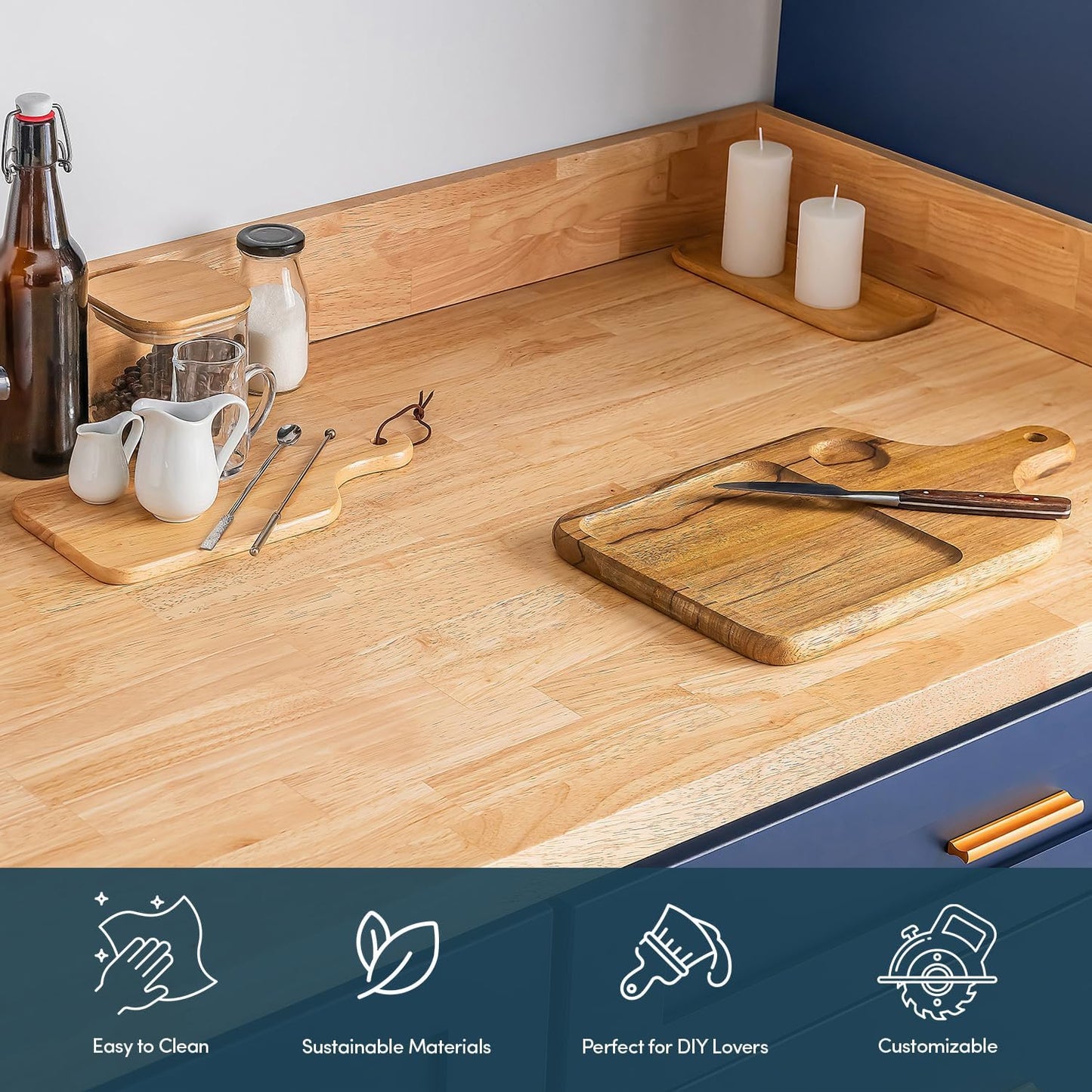 36''L x 25''W x 1.5''Th Hevea Solid Wood Butcher Block Countertop, Butcher Block Table Top for DIY Washer Dryer/Island/Kitchen Countertop (Unfinished)