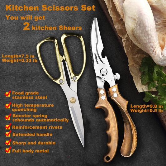 Kitchen scissors 2 Pack,Poultry Shears Heavy Duty Professional Stainless Steel Kitchen Shears,Utility Scissors Food Scissors for Turkey, Meat,Bone,Fish,Chicken,Vegetables,Herbs,BBQ