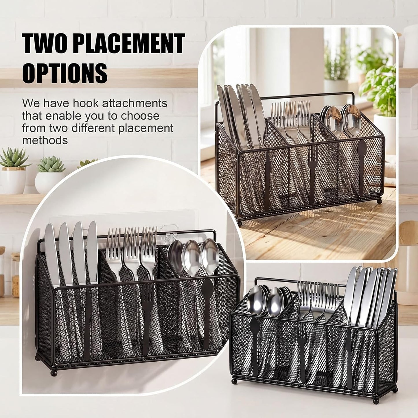 Metal Utensil Caddy Silverware Caddy, Black Silverware Holder for Countertop Flatware Utensil Cutlery Organizer Container for Spoon Fork Knives Kitchen Outdoor Party Camping Picnic Storage