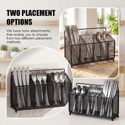 Metal Utensil Caddy Silverware Caddy, Black Silverware Holder for Countertop Flatware Utensil Cutlery Organizer Container for Spoon Fork Knives Kitchen Outdoor Party Camping Picnic Storage