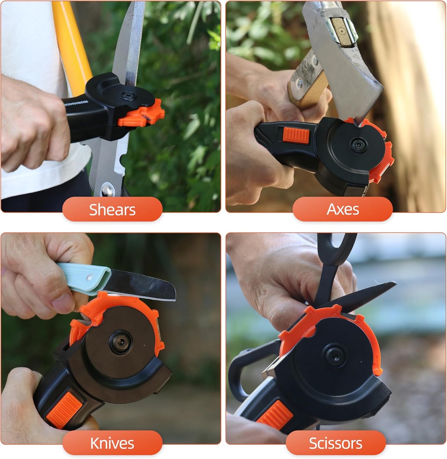 Rushmore 6-in-1 Garden Tool & Knife Sharpener – Carbide & Ceramic Blades for Pruners, Scissors, Axes, Machetes, Hedge Shears & Lawn Mower Blades – Repairs, Hones & Maintains Edges