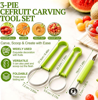 Suuker 4 in 1 Melon Baller Scoop Set, Stainless Steel Fruit Cutters Shapes, Watermelon Scooper and Baller, Fruit Carving Tools (Green)