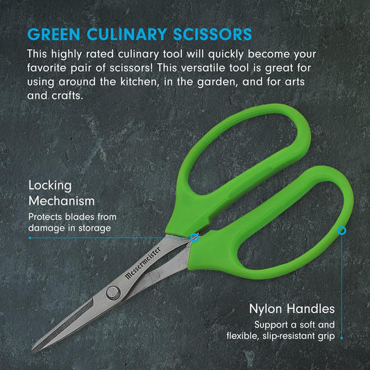 Messermeister 6-Inch Culinary Scissors, Green - All-Purpose Kitchen Scissors - 2Cr13 Stainless Steel & Nylon Slip-Resistant Handles