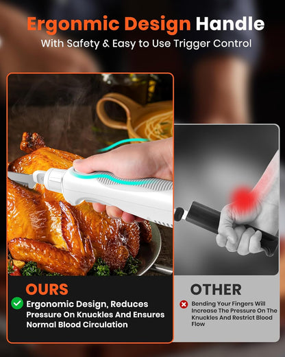 LAUDLIFE Electric Knife, Cordless Cutting Knife, Ergonomic Design with Comfortable Contoured Grip Rechargeable Easy-Slice Electric Carving Blade for Meat Slicing, Bread, Fillet, Turkey, Black