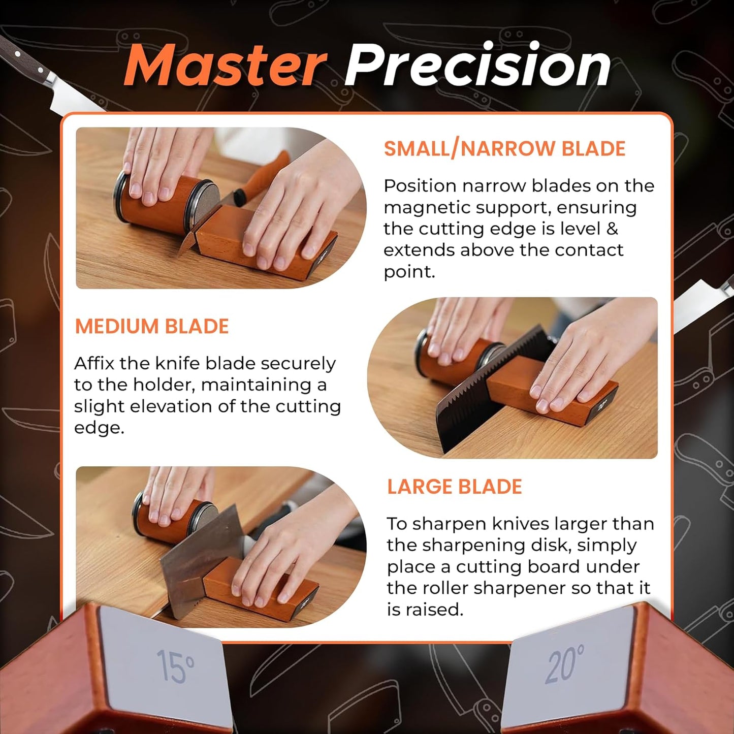 Rolling Knife Sharpener – Kitchen Knife Sharpener with Diamond Grinding Discs, 15° & 20° Magnetic Angles, Easy-to-Use Knife Sharpening Tool for Chef & Home Kitchen Knives