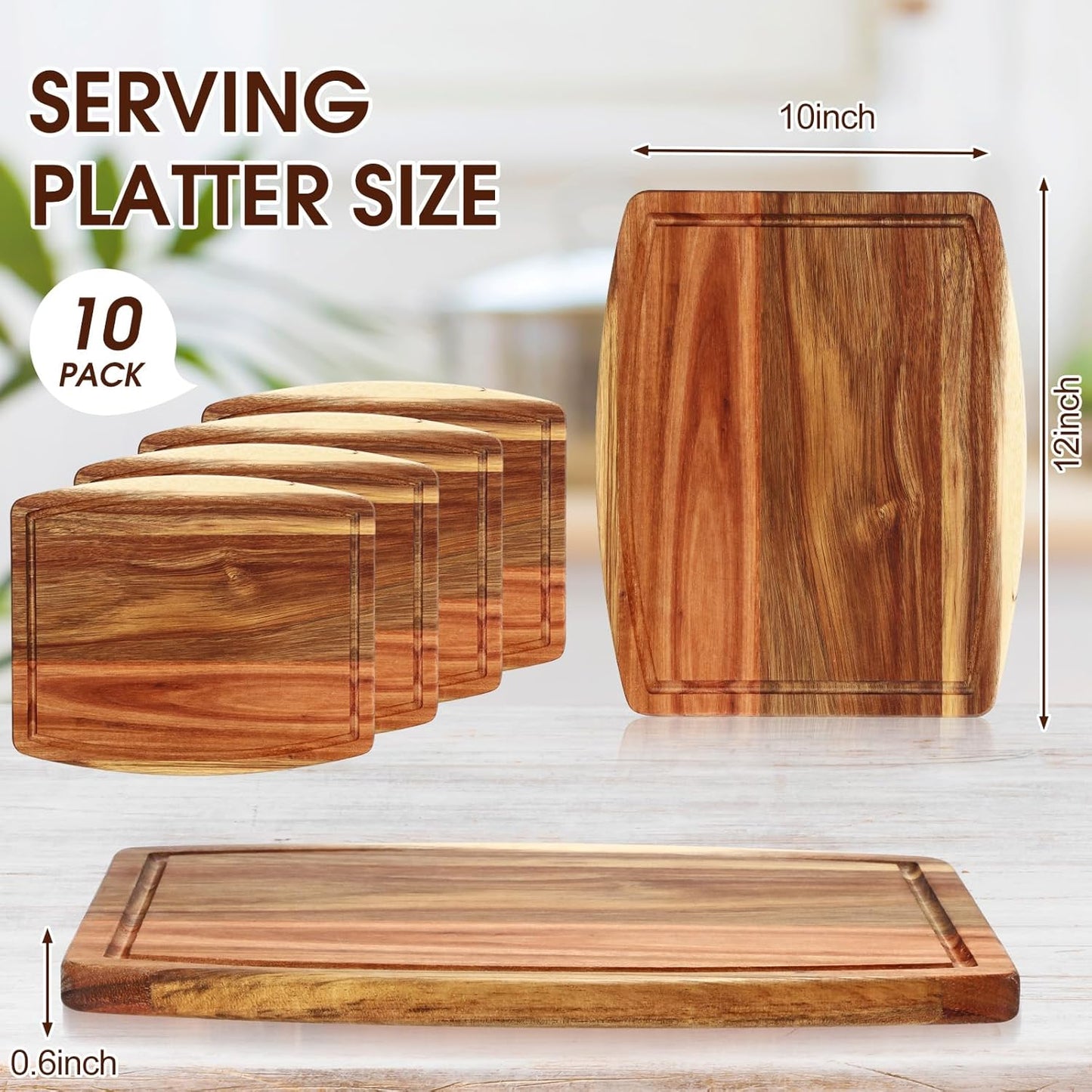 Kigley 10 Pcs Acacia Wood Cutting Boards Bulk for Laser Engraving Wooden Dinner Plates with Groove Chopping Charcuterie Board Carving Tray for Holiday Housewarming Party Gifts (8 x 10 Inch)