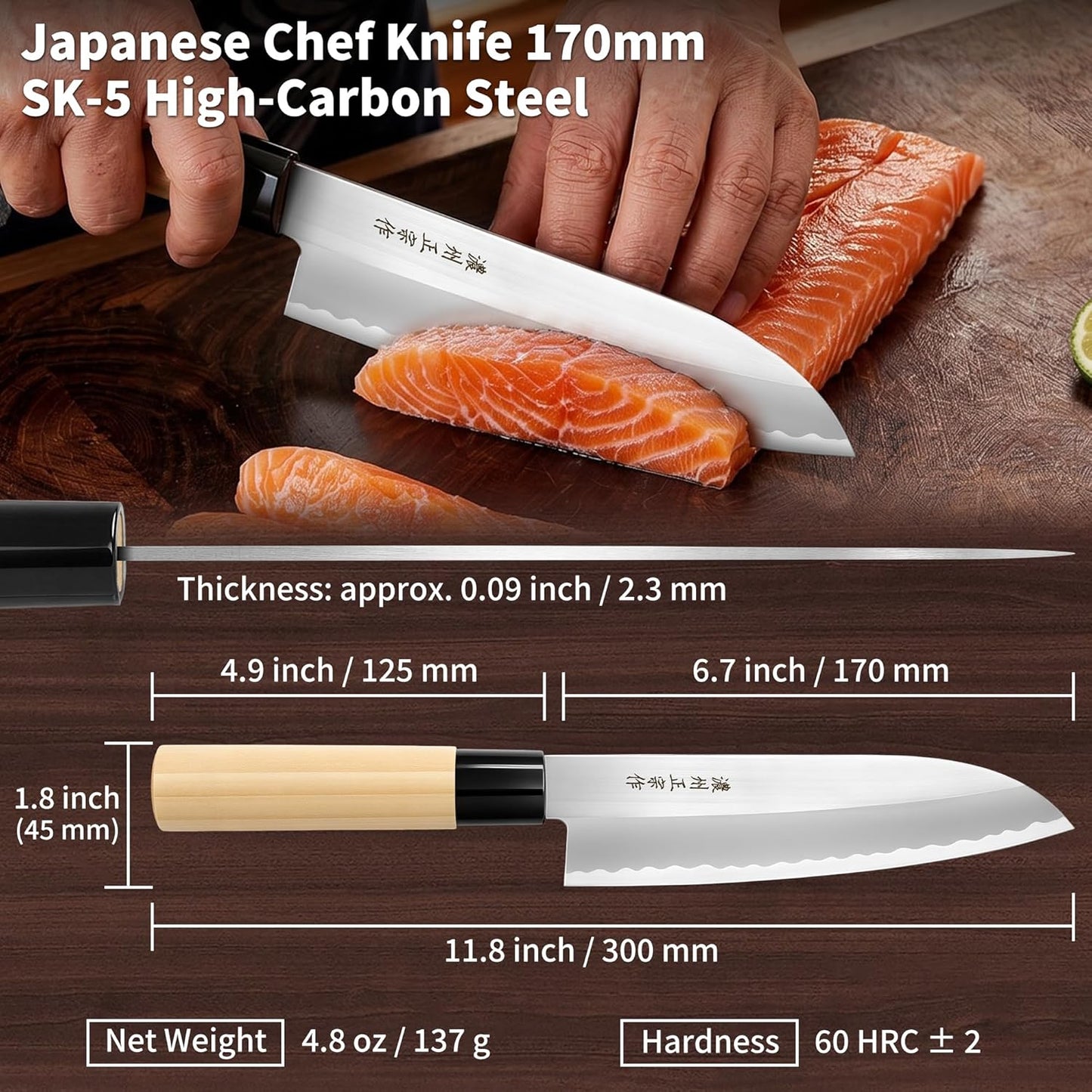6.7 Inch Santoku Knife, Made in Japan, High Carbon Molybdenum Stainless Steel Japanese Chef Knife with Sakura Handle, Kitchen Knife for Slicing Meat, Vegetable & Fruit