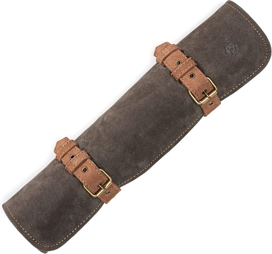 Angus Stoke Knife Roll Bag of genuine buffalo Leather – Handcrafted Chef`s Knife Roll Storage Bag/Case 7 slots – Sean (Olive-Green/Brown)