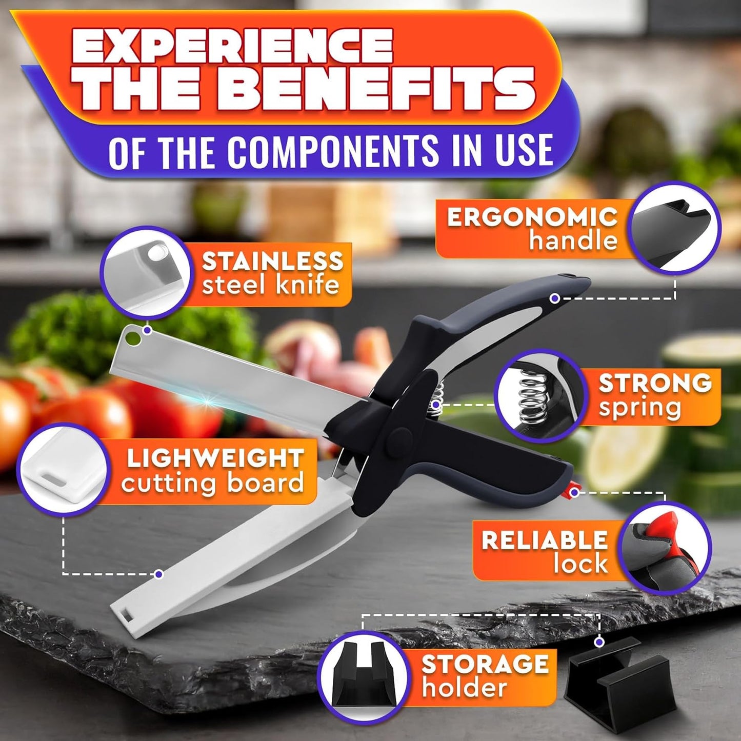 Stainless Steel Poultry Shears – Heavy Duty Kitchen Shears for Food with Hardened Blades, One-Hand Safety Lock, Spring Mechanism, Dishwasher Safe – Chicken, Meat Cutting, Turkey, Fish, and Vegetables