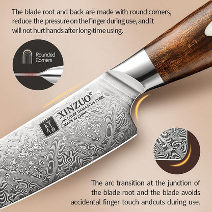 XINZUO 8.3 Inch,110 Layers Damascus Steel Chef Knife Cleaver, Professional Hand Forged Kitchen Cooking Knife,Full Tang,Sharp Slicing Knife Gyuto Knife-North America Desert lron Wood Handle