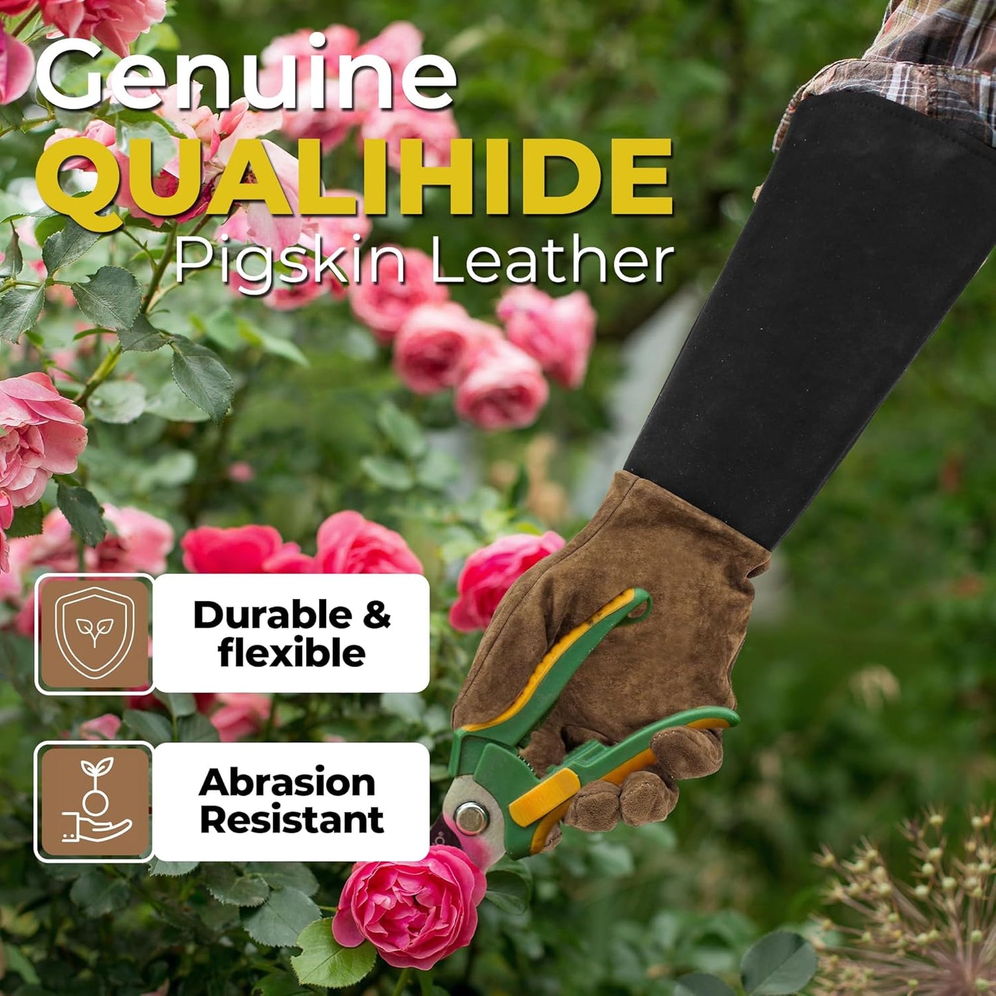 HANDLANDY Rose Pruning Gloves for Men & Women, Long Thorn Proof Gardening Gloves, Breathable Pigskin Leather Gauntlet, Best Garden Gifts & Tools for Gardener