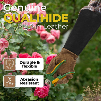 HANDLANDY Rose Pruning Gloves for Men & Women, Long Thorn Proof Gardening Gloves, Breathable Pigskin Leather Gauntlet, Best Garden Gifts & Tools for Gardener