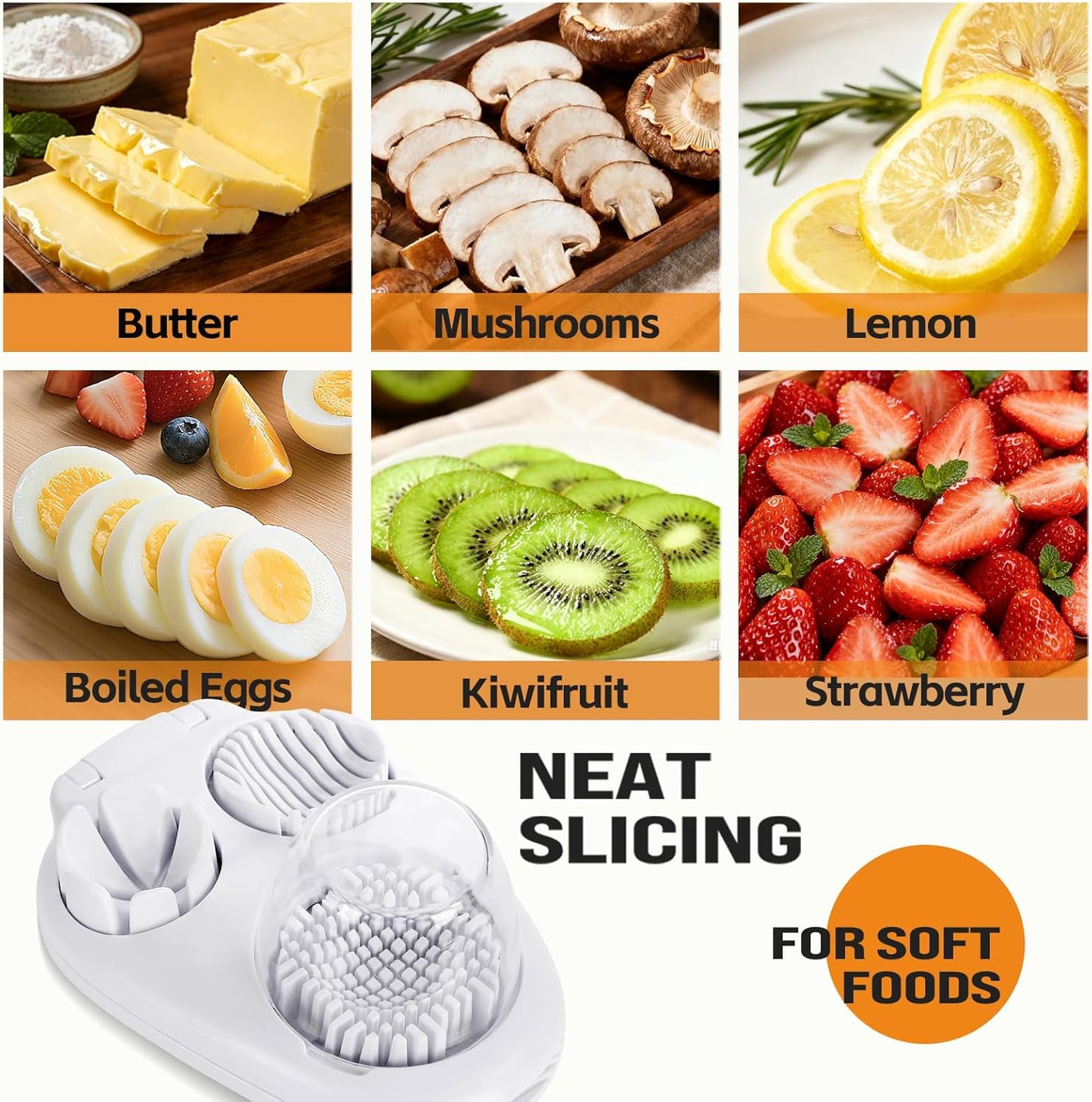 3-In-1egg Slicer For Hard Boiled Eggs,Stainless Heavy Duty Steel Egg Slicer Kitchen Gadget, Fit Strawberry,Apple,Banana,Cherry,Tomato,White
