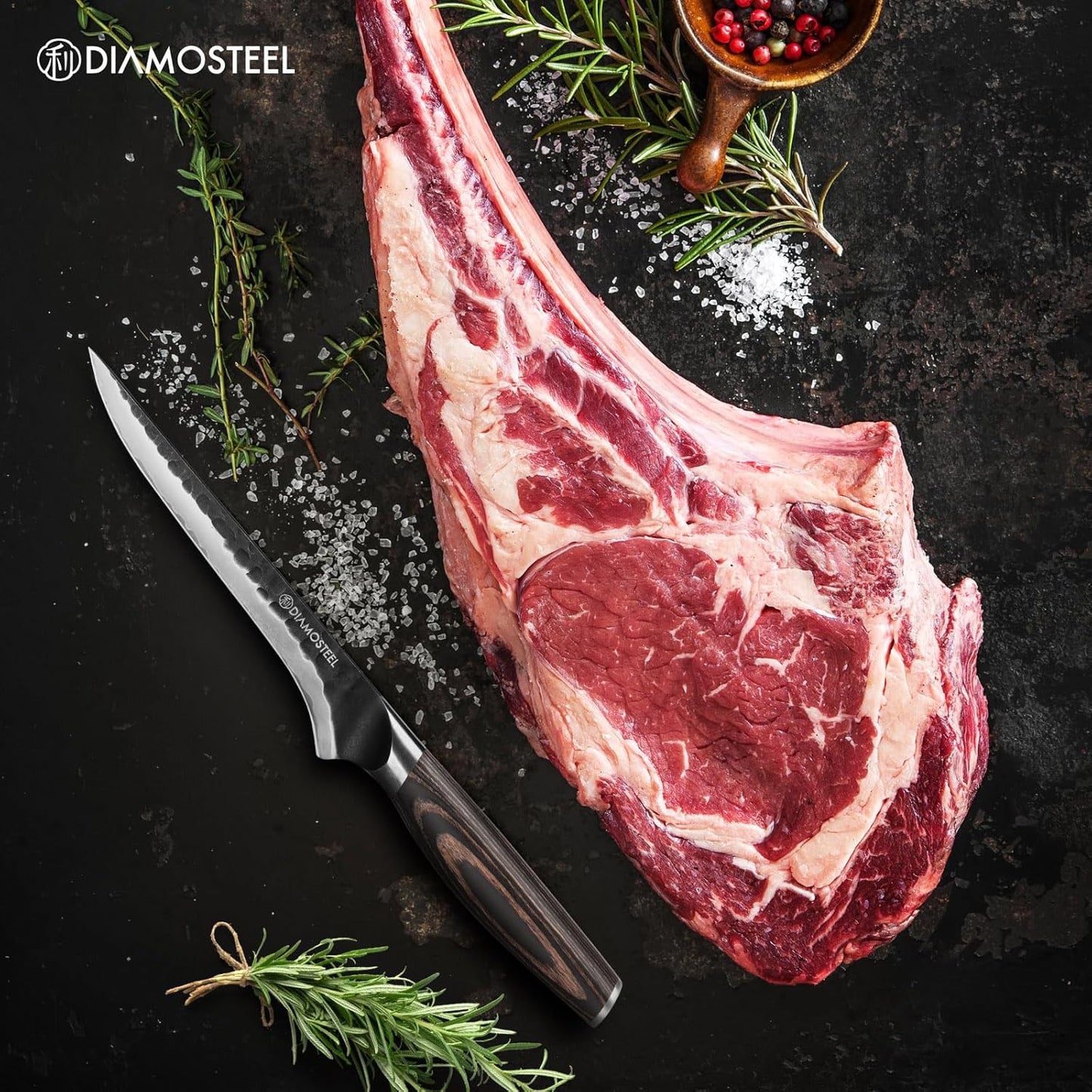 Santoku Knife - 7-Inch Professional Kitchen Knife - Hammered Black Oxide Blade Japanese 9CR18MOV High Carbon Stainless Steel Sharp Chef Knife - Ergonomic Pakkawood Handle with Present Box