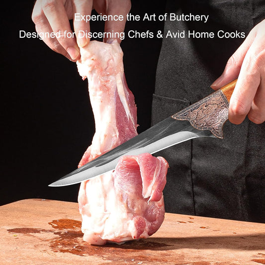 6 Inch Boning Knife - Curved Semi-Stiff Blade for Meat Cutting, Filleting & Deboning, Ultra Sharp Butcher Knife with Non-Slip Ergonomic Handle for Chefs, Home Kitchen & Culinary Use