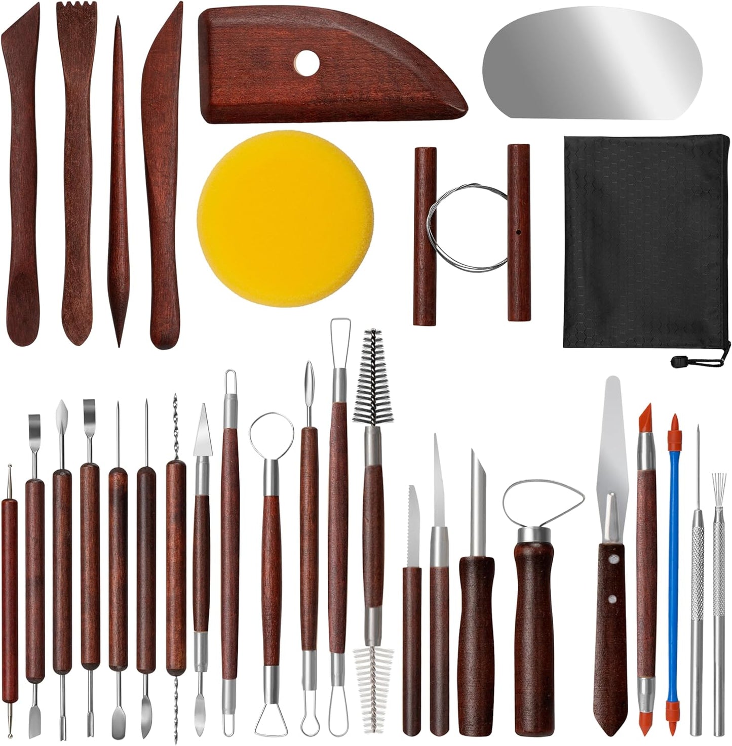 Amrules Clay Tools Kit, 12 PCS Polymer Clay Cutter Tools, Rectangle Shape Acrylic Press Board and Roller Pin Supplies Suitable for Shaping, Carving, Pottery Craft and DIY Projects