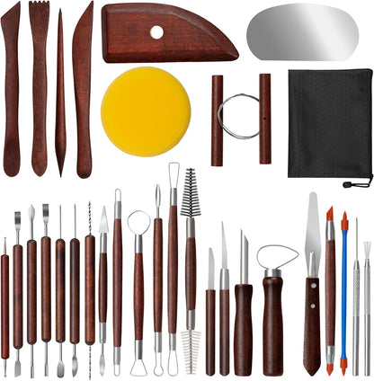 Amrules Clay Tools Kit, 12 PCS Polymer Clay Cutter Tools, Rectangle Shape Acrylic Press Board and Roller Pin Supplies Suitable for Shaping, Carving, Pottery Craft and DIY Projects