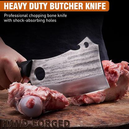 Naitesen Butcher Knife Set 4, Meat Cleaver Chef Knife Boning Knife Utility Knife Hand Forged German High Carbon Stainless Steel Sharp Japanese Butcher Chopping Knives
