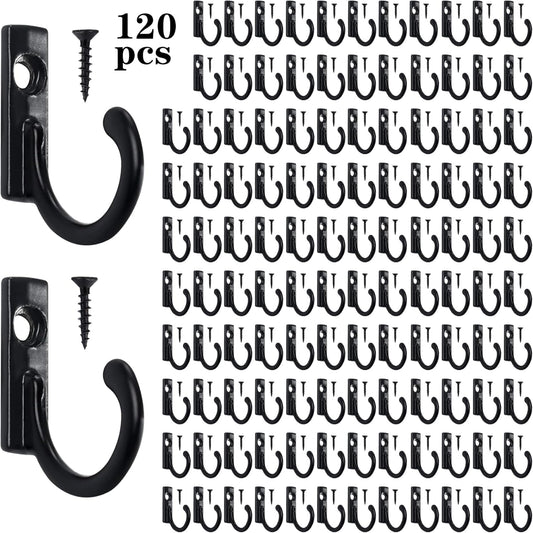 Hajoyful Coat Hooks-52 Pack Farmhouse Hooks with 104Pcs Screws, Black Decorative Rustic Coat Hooks Rack, Wall Mounted Single Prong Robe Hook, Vintage Organizer Hanging Wire Hook Clothes Hanger