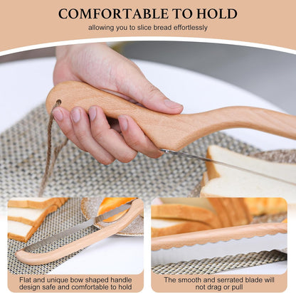 Premium Bow Design Bread Slicer, 15.6" Bread Knife for Homemade Sourdough & Baguette, Thin & Even Cuts, Right-Handed Use, Food Grade Stainless Steel Blade
