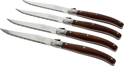 French Home Laguiole 4-Piece Steak Knife Set – Sophisticated Stainless Steel Dinner Knives with Navy Blue Handles & Iconic Bee Emblem – Serrated Knives for Smooth Cutting (9.25")