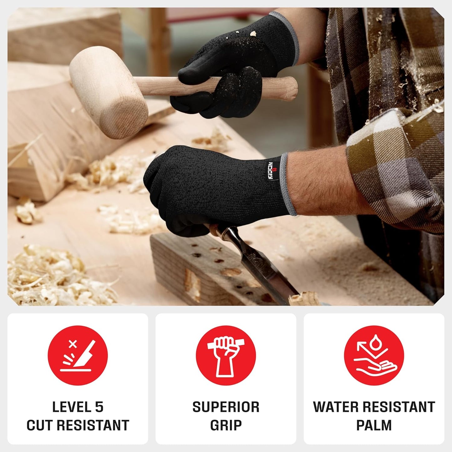 NoCry Professional Cut Resistant Work Gloves for Men and Women with Firm Grip and Waterproof Palms — Touchscreen Tips & Reinforced Thumb — Ideal for Cutting, Slicing and Dicing