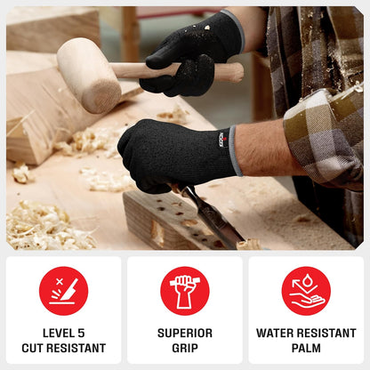 NoCry Professional Cut Resistant Work Gloves for Men and Women with Firm Grip and Waterproof Palms — Touchscreen Tips & Reinforced Thumb — Ideal for Cutting, Slicing and Dicing