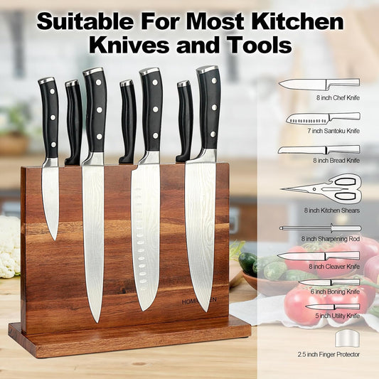 Magnetic Knife Block Double Sided Magnetic Knife Holder Rack with Strong Enhanced Magnets Acacia Wood Magnetic Knife Storage Stand
