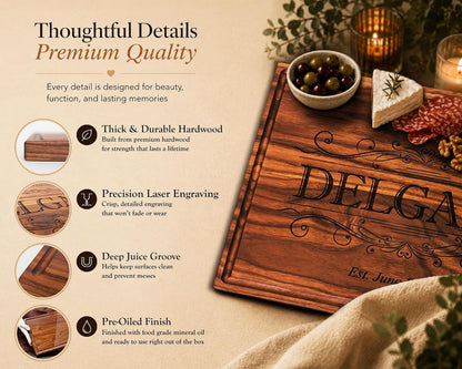 Personalized Home Cutting Board – Custom Engraved Charcuterie Board – Christmas or Housewarming Gift for Couples, Friends, or New Homeowners – Premium Hardwood, Handcrafted in USA 002