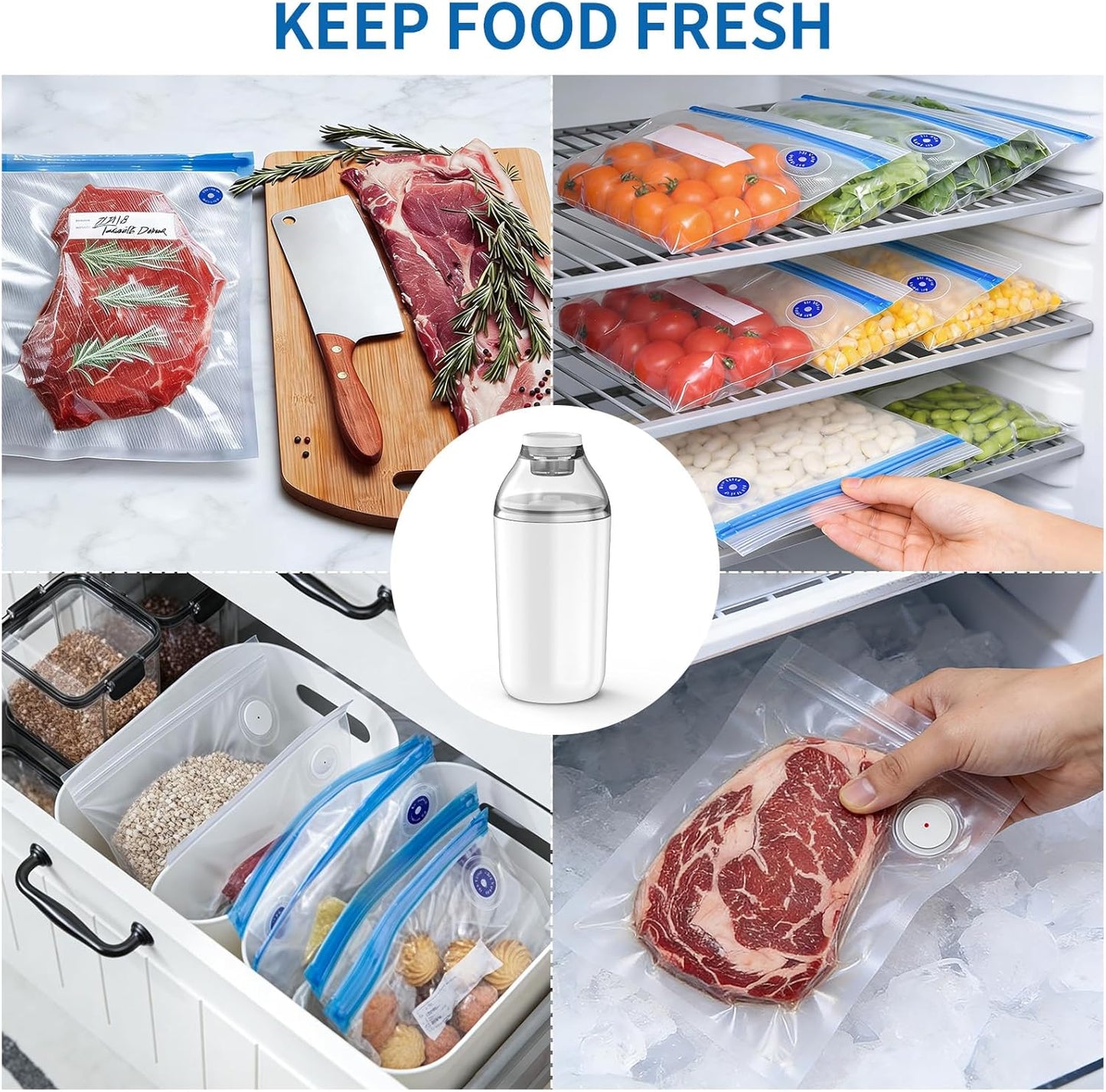 Handheld Vacuum Sealer, Sous Vide Vacuum Pump, Rechargeable Hand Held Vacuum Sealer for food Storage, Camping, Sous Vide, Reusable Vacuum Bags Compatibility, White(Pump Only)