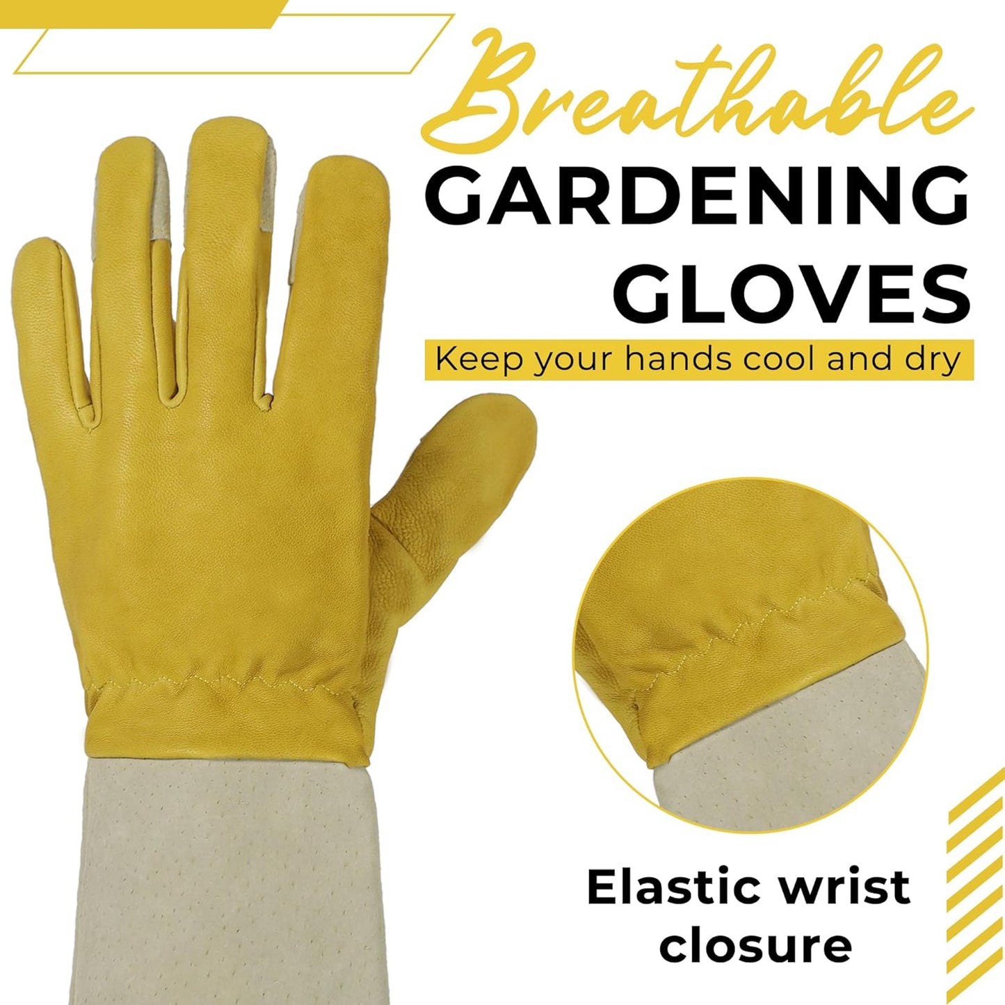 HANDLANDY Rose Pruning Gloves for Men & Women, Long Thorn Proof Gardening Gloves, Breathable Pigskin Leather Gauntlet, Best Garden Gifts & Tools for Gardener