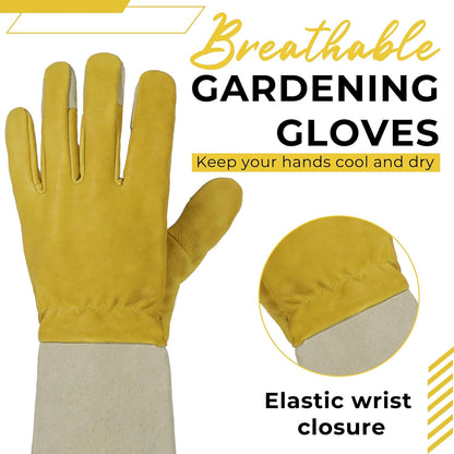 HANDLANDY Rose Pruning Gloves for Men & Women, Long Thorn Proof Gardening Gloves, Breathable Pigskin Leather Gauntlet, Best Garden Gifts & Tools for Gardener