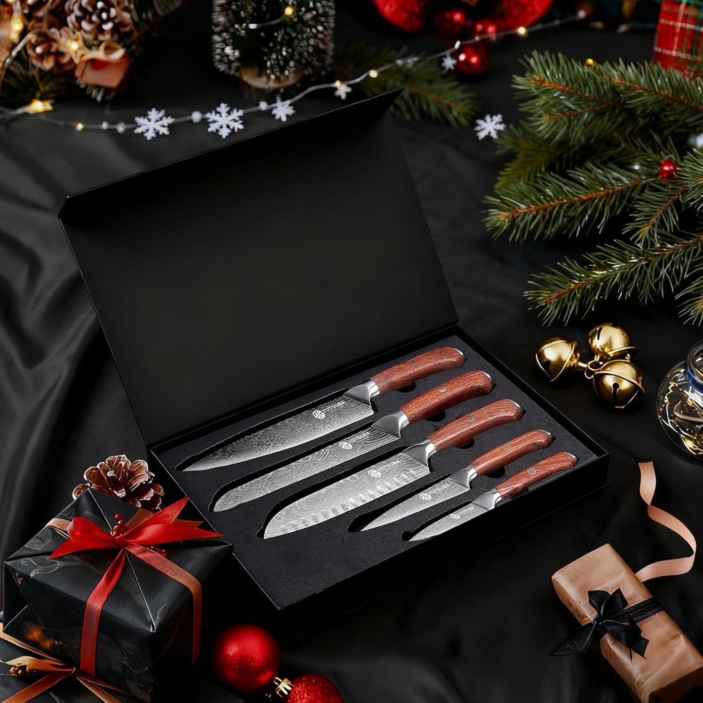 YOTSUBA Carving Knife and Fork Set, Meat Cutting Knife, Razor-Sharp German Stainless Steel Knives Fork Set with Ergonomic Wood Handle, Slicing Knives for Meats, BBQ & Vegetables