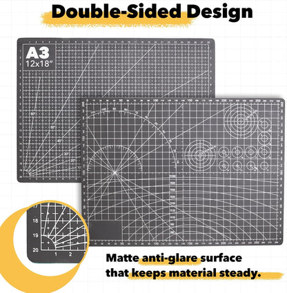 Mandala Crafts Self-Healing Cutting Mat Set – 12" x 18" A3 Green Double-Sided 5-Ply Mat with Fabric Cutter, Quilt Ruler & Craft Knife for Sewing, Quilting, Leather & Scrapbooking