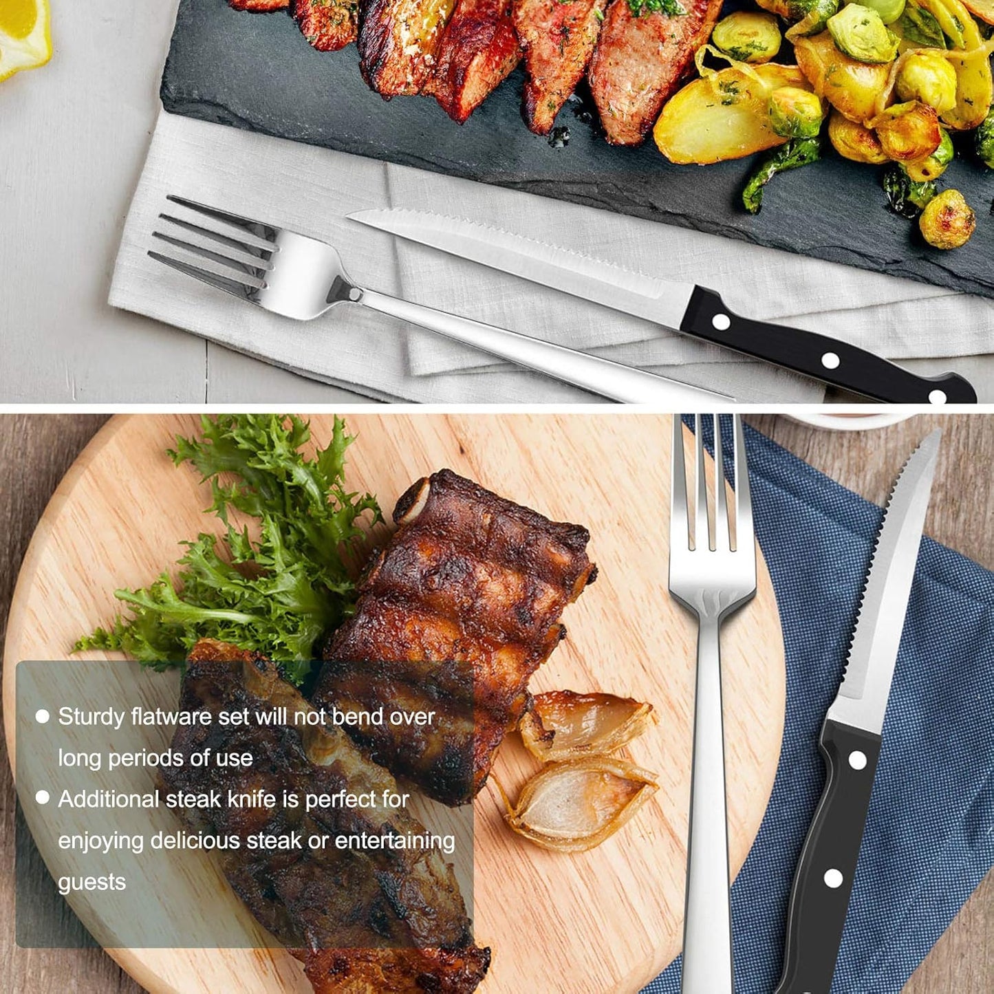77-Piece Silverware Set with Steak Knives, Solid Stainless Steel Flatware Utensils, Modern Elegant Cutlery Tableware Set, Attach Serving Set, Mirror Polished, Dishwasher Safe-Service for 12