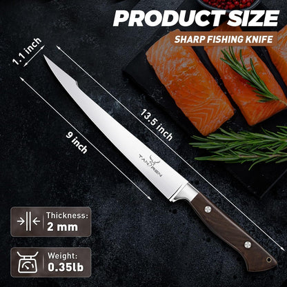 TAN REN Fillet Knife for Fish, 6inch Flexible Fishing Knife with Sheath, High Carbon Steel Salmon Fillet Knives, Sharp Fish Knives for Filleting and Cleaning